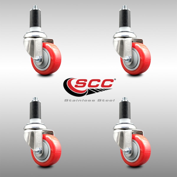 Service Caster 3.5 Inch 316SS Red Polyurethane Swivel 1-1/4 Inch Expanding Stem Caster Set SCC-SS316EX20S3514-PPUB-RED-114-4 - main
